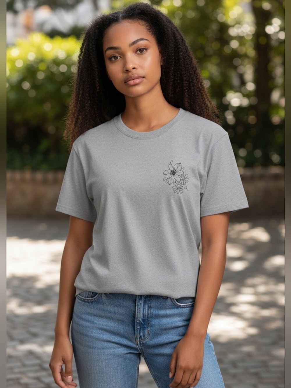 Goodfellow & Co Gray Floral Graphic Tee Size M NWT Super Soft Poly Blend